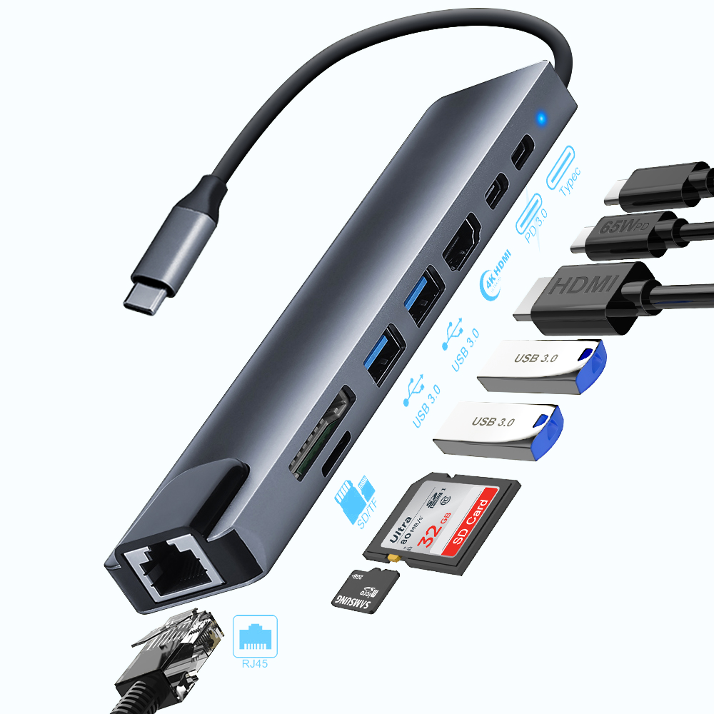 Station d'accueil portable USB C, 8 en 1 (HDMI, Ethernet)